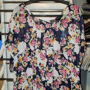 NWT TORRID TULIP BACK SHIRT NAVY PINK ORANGE FLORAL SZ 3